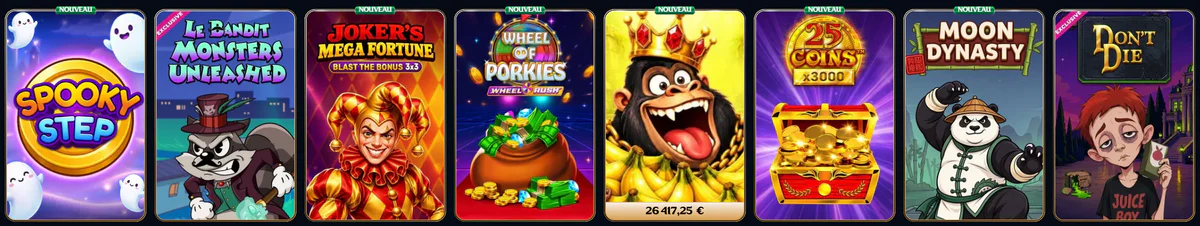 Millioner Casino sélection de machines à sous avec Spooky Step, Le Bandit, Joker’s Mega Fortune et Moon Dynasty